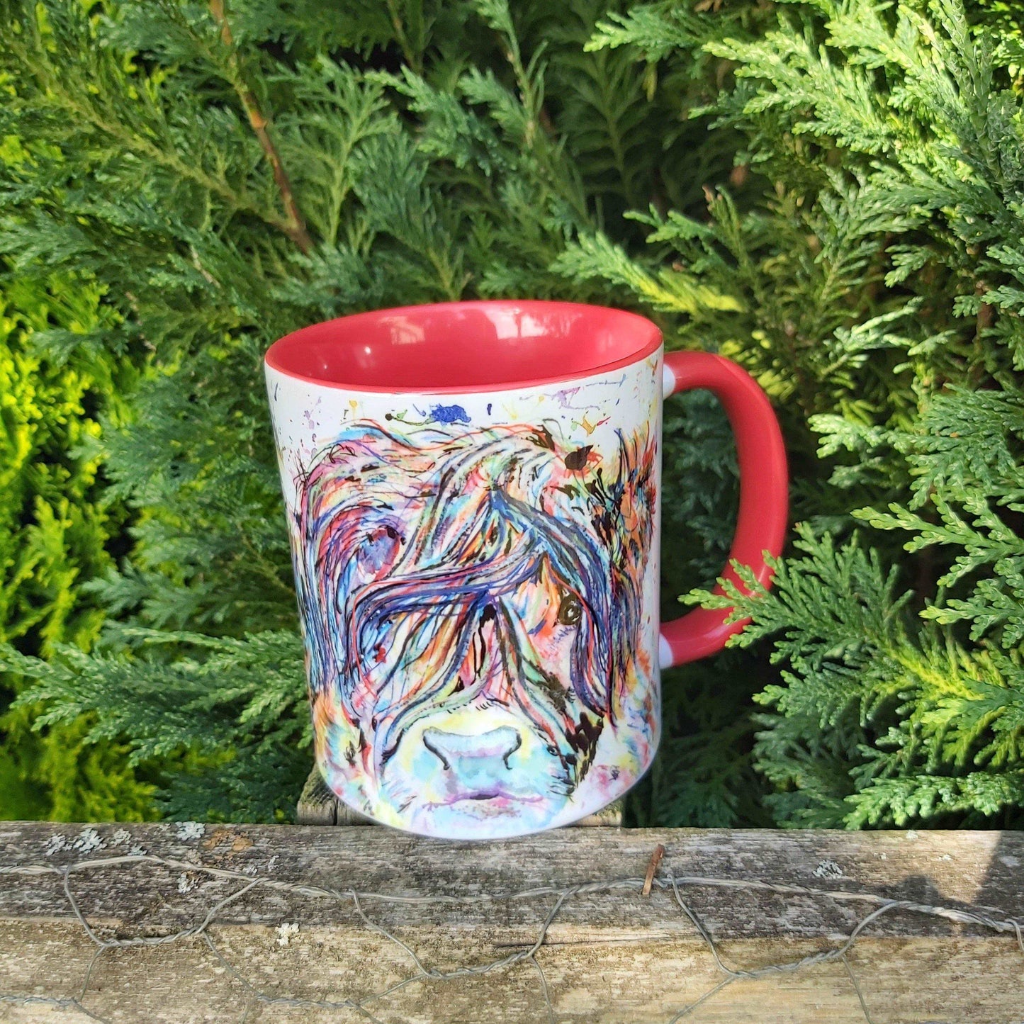 Red Watercolour highland cow mug - Sew Tilley
