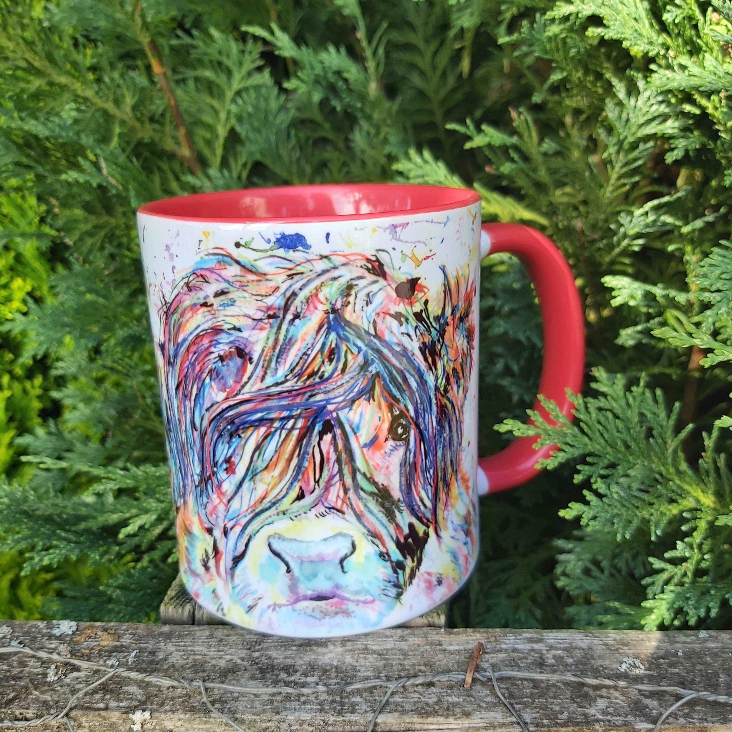 Red Watercolour highland cow mug - Sew Tilley