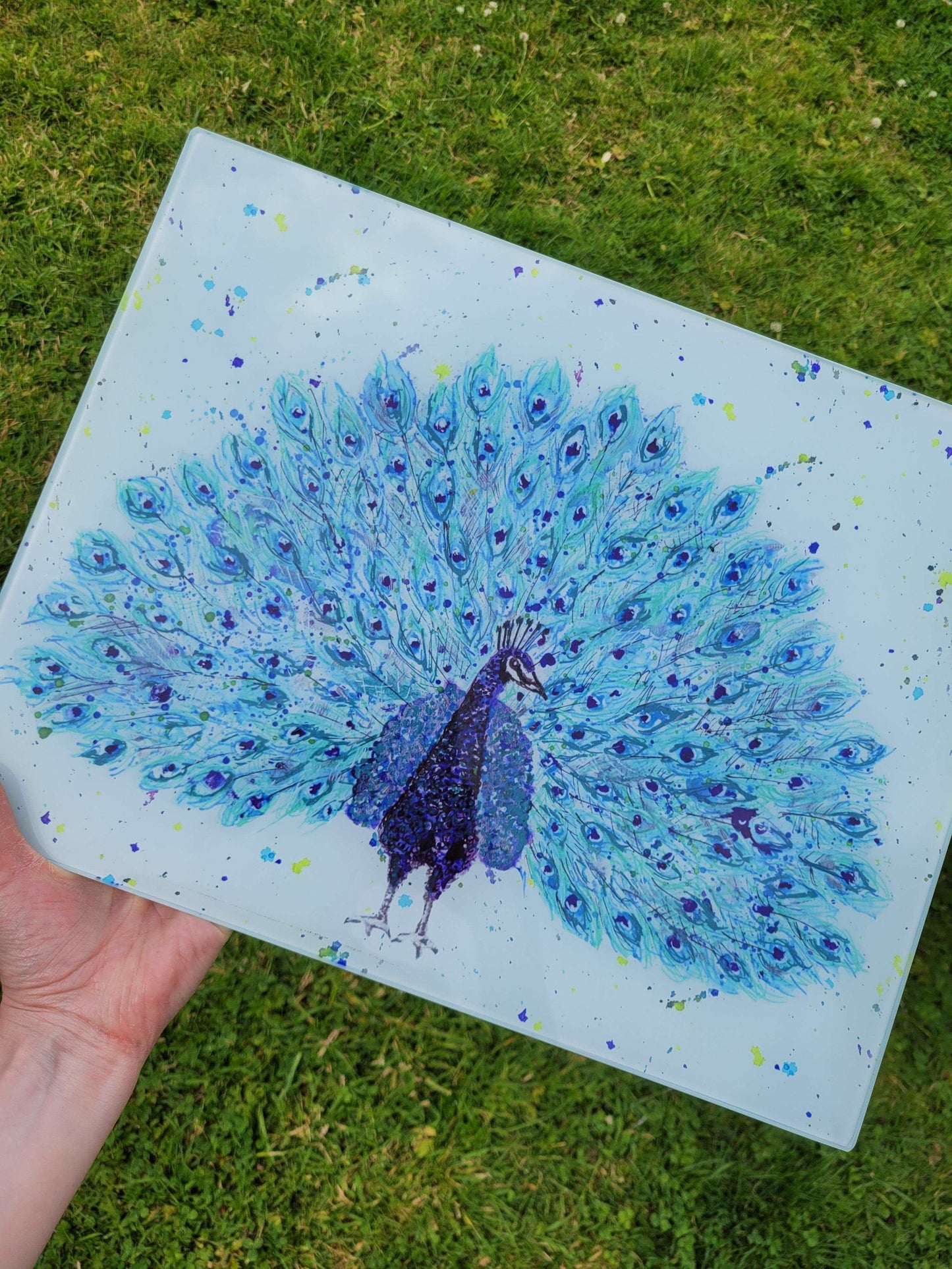 Peacock glass cutting board - 2 sizes and finishes - Moose and Goose Gifts