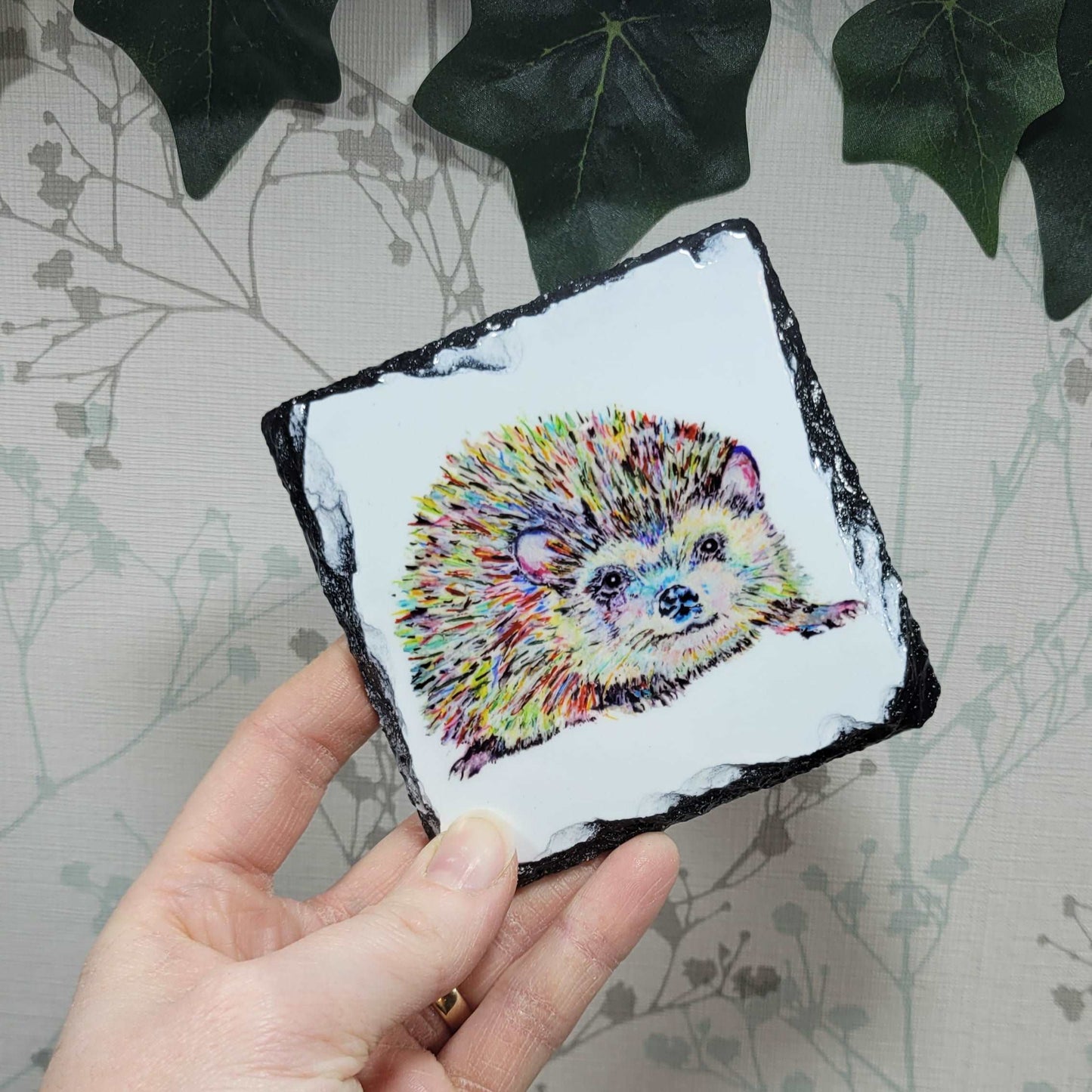 Hedgehog slate coaster