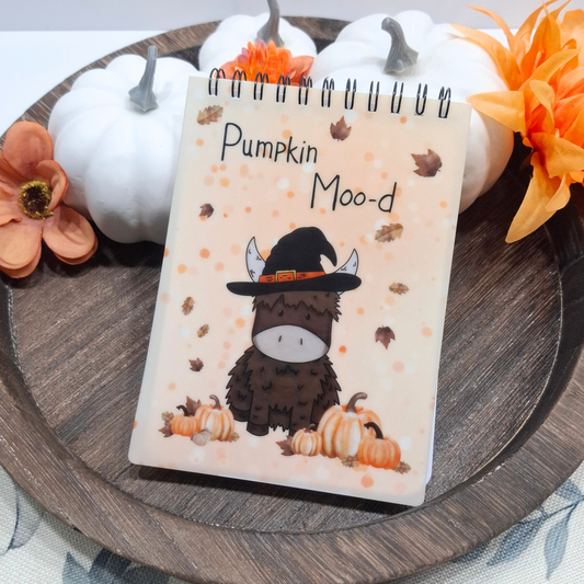 Pumpkin Moo-d Highland Cow Notepad – Autumn Halloween Stationery