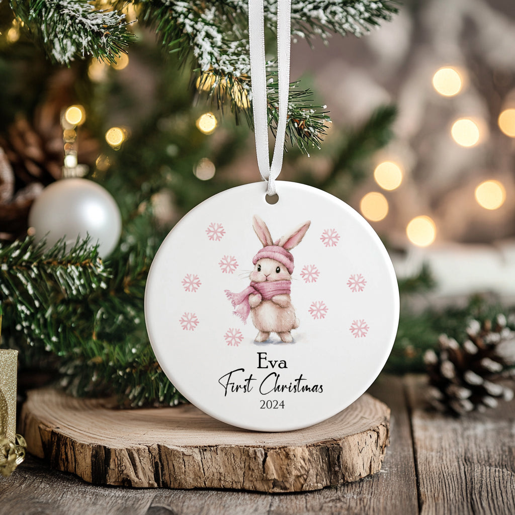 Personalised Ceramic First Christmas Decoration – Girls