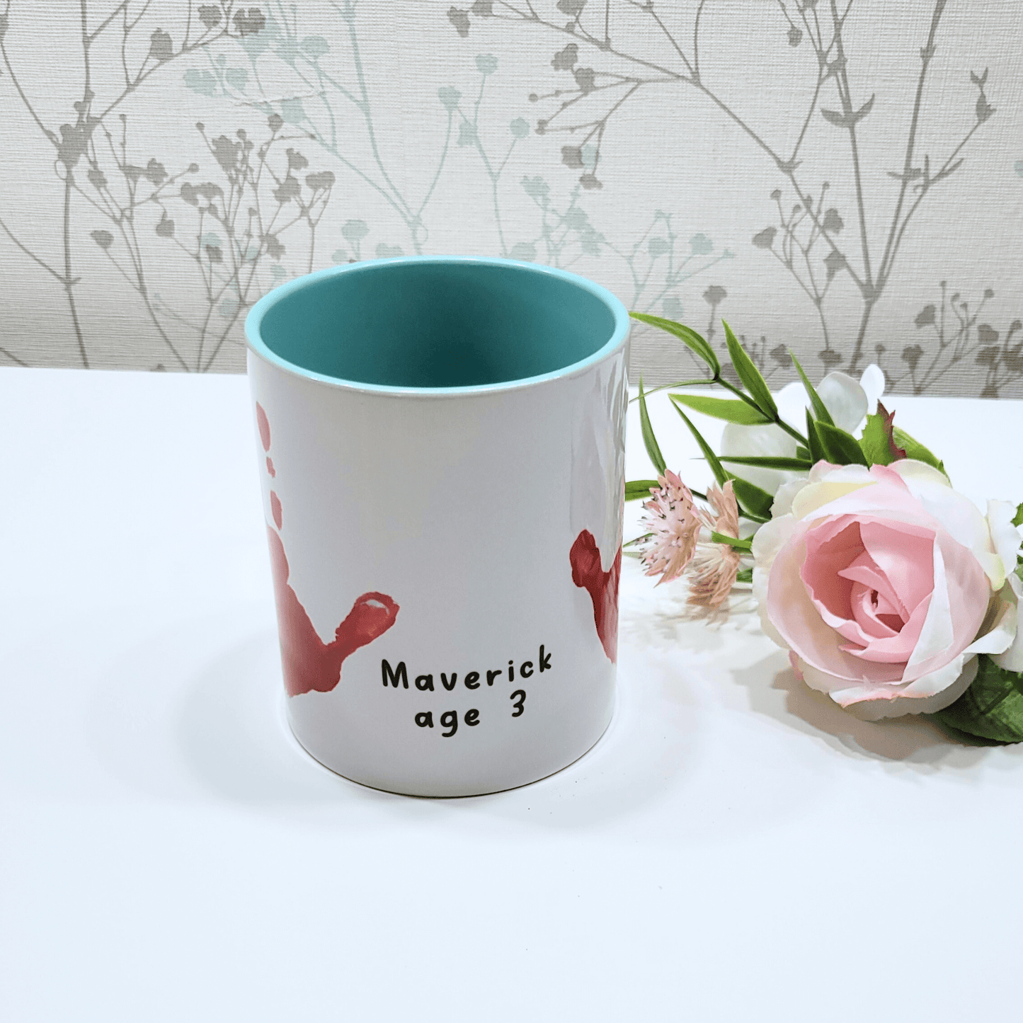 Kids handprint or artwork mug - middle view -Moose and Goose Gifts