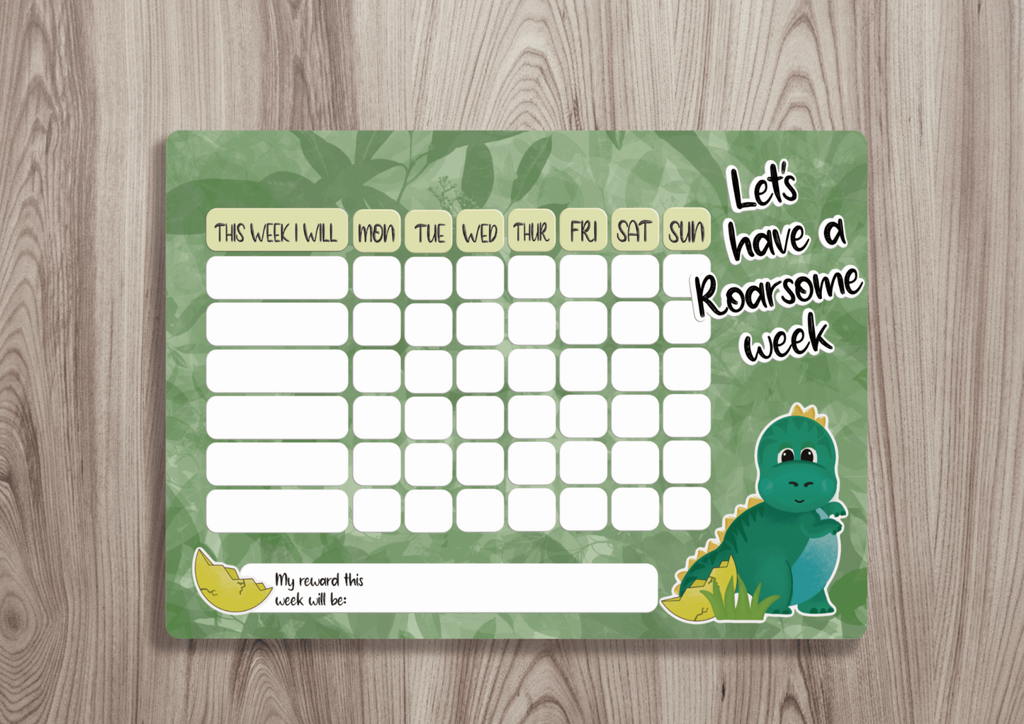 Green dino chore chart - dry wipe - Moose and Goose Gifts