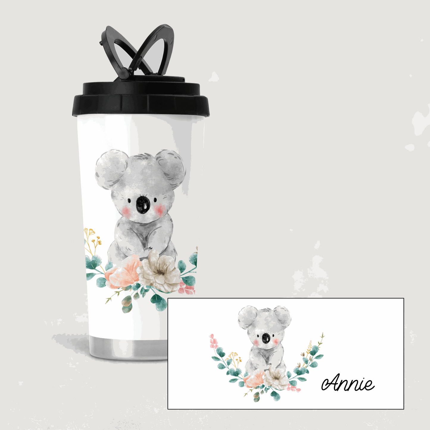 Floral koala travel mug - Insulated travel mug -Moose and Goose Gifts - M&G - Keepsakes and unique gifts