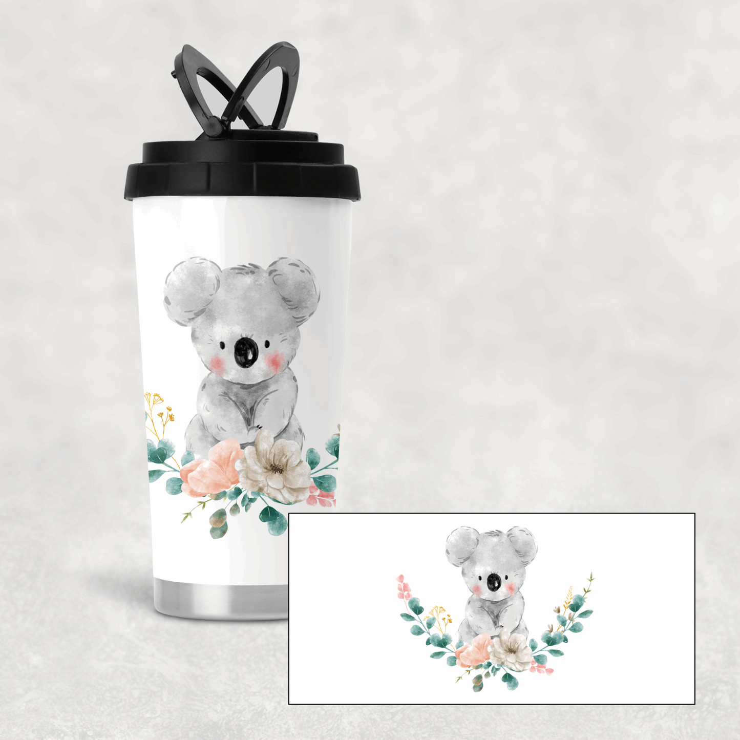 Floral koala travel mug - Insulated travel mug - Moose and goose gifts - M&G - Personalised gifts and keepsakes