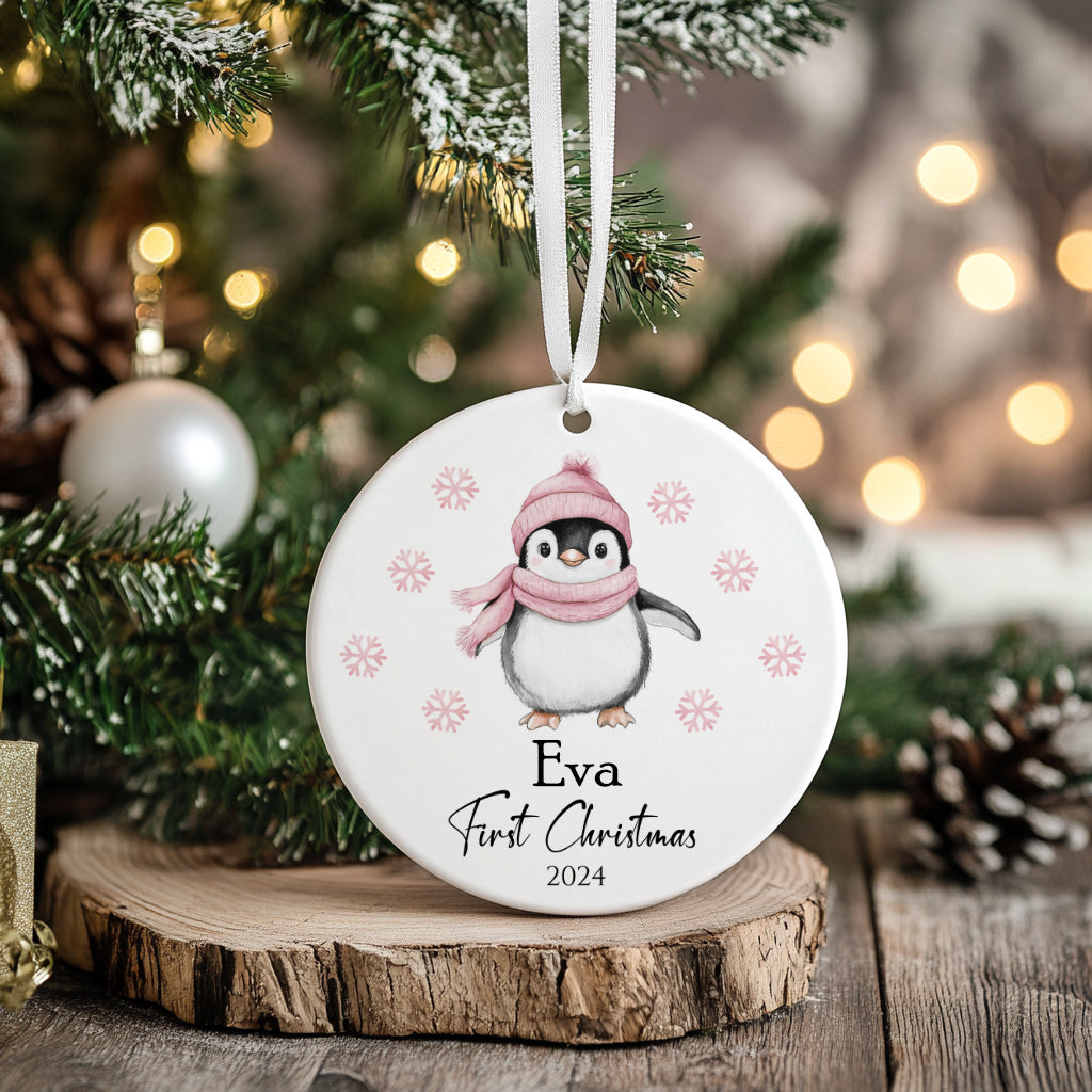 Personalised Ceramic First Christmas Decoration – Girls