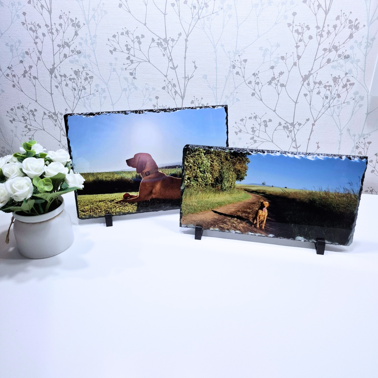 Personalised rectangle photo slate made from natural stone, photo keepsake gift moose and goose gifts