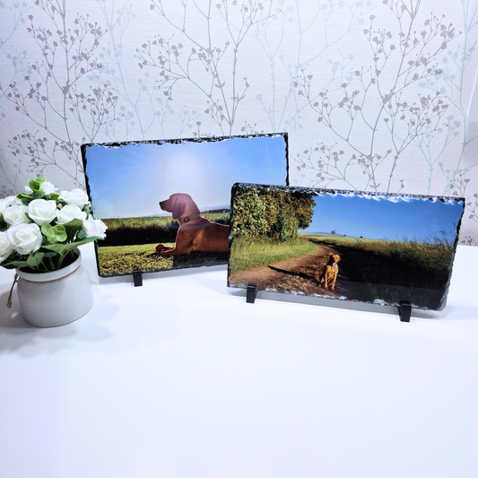 Personalised rectangle photo slate made from natural stone, photo keepsake gift moose and goose gifts
