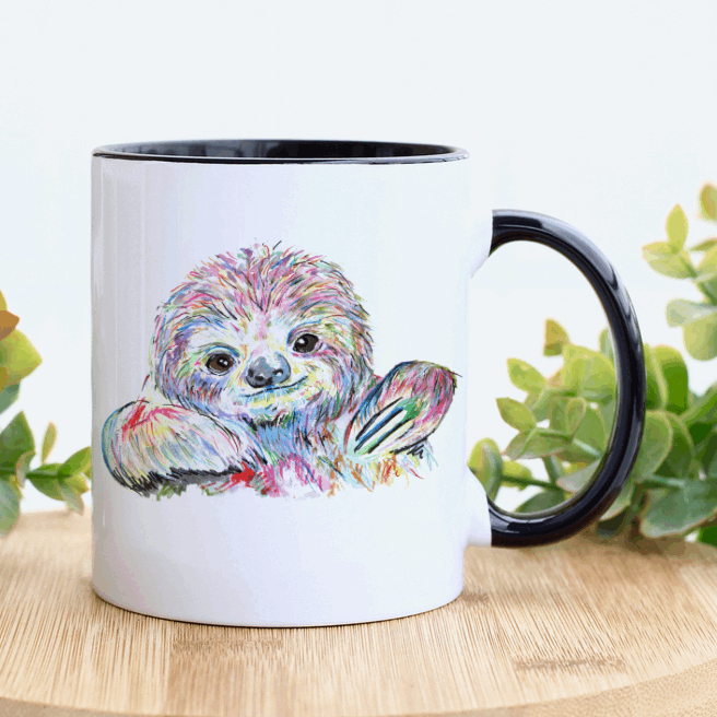 Watercolour sloth mug