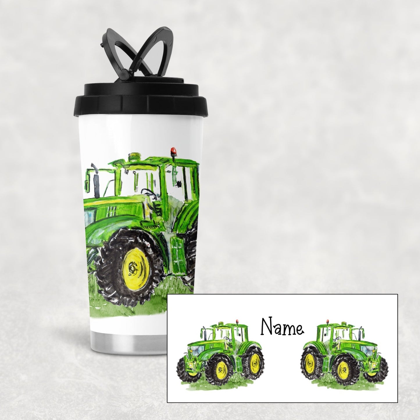Green tractor travel mug - Farming - Unique gift idea - Personalised travel mug - M&G