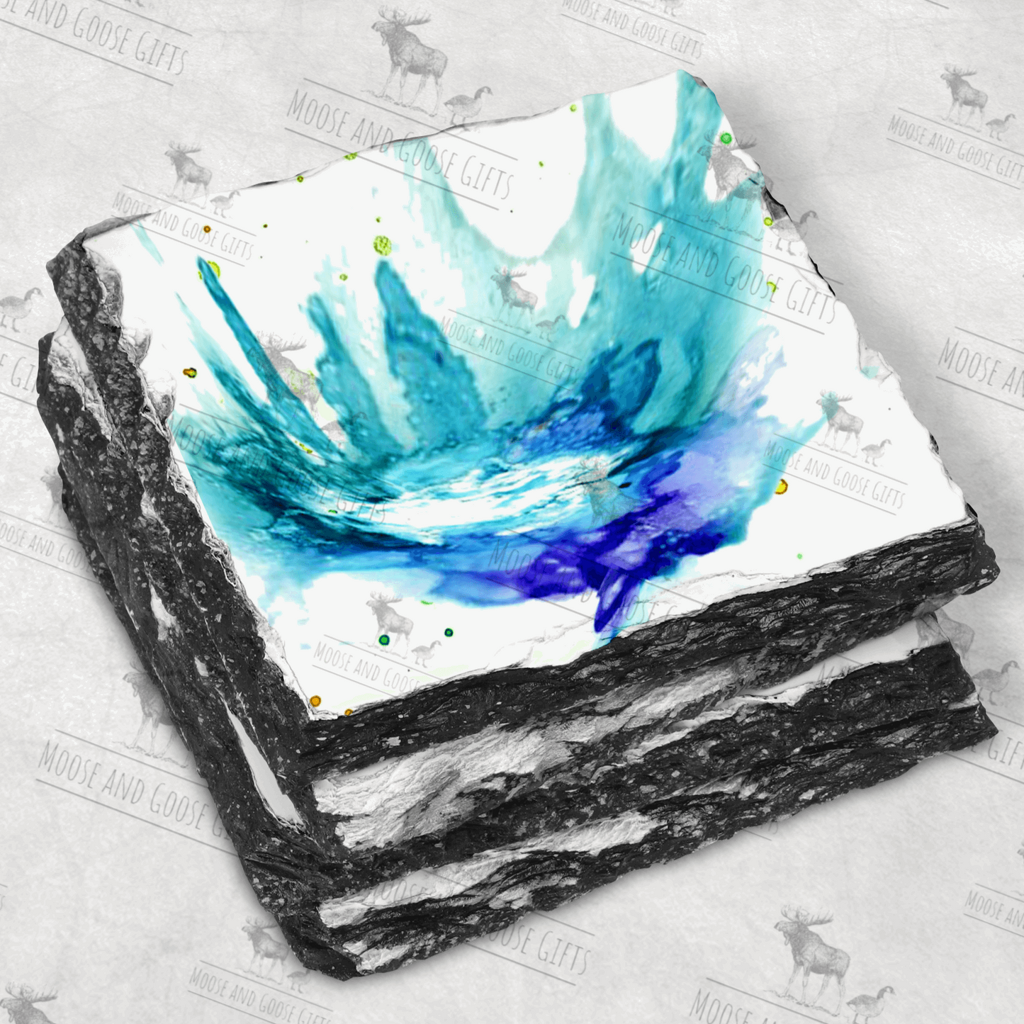 Blue splatter slate coaster - Moose and Goose Gifts