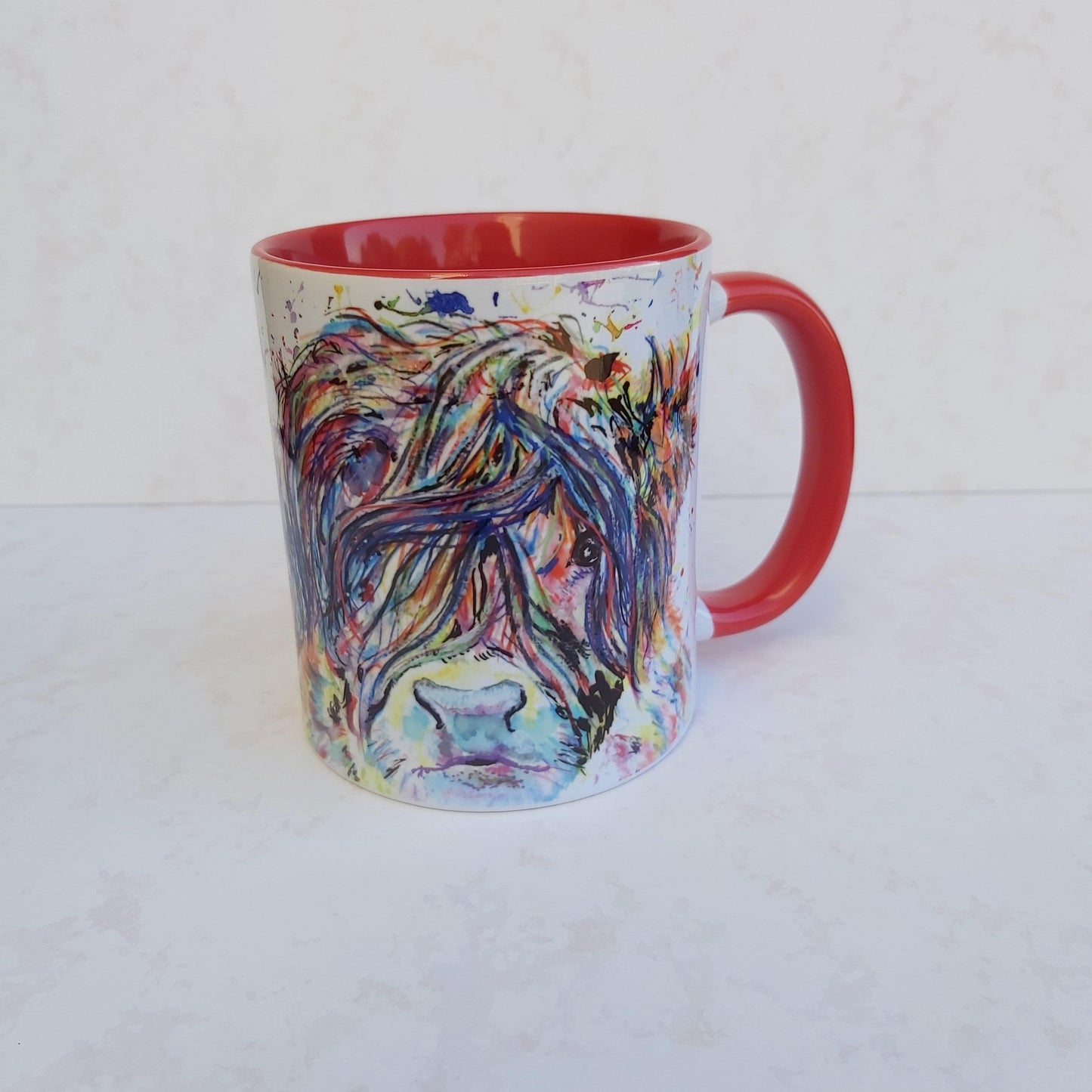 Red Watercolour highland cow mug - Sew Tilley