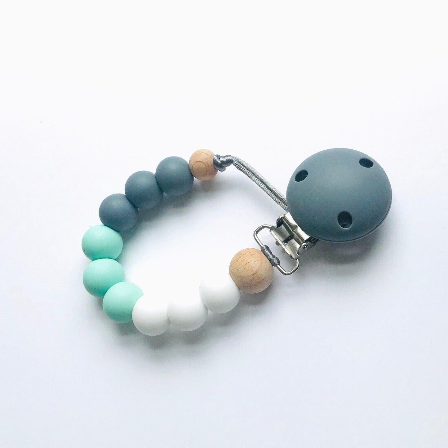 White mint and grey dummy clip - Moose and Goose Gifts