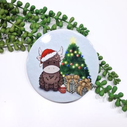 Personalised round highland cow Christmas coaster