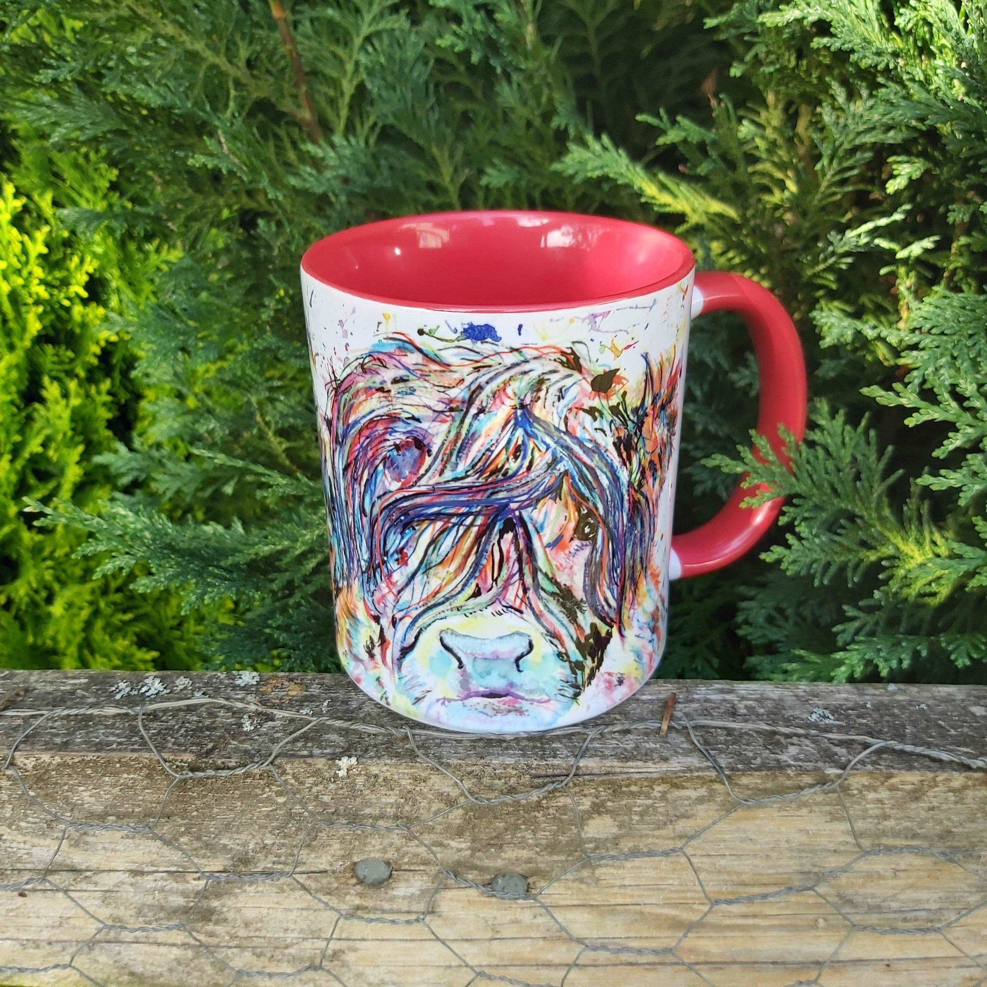 Red Watercolour highland cow mug - Sew Tilley