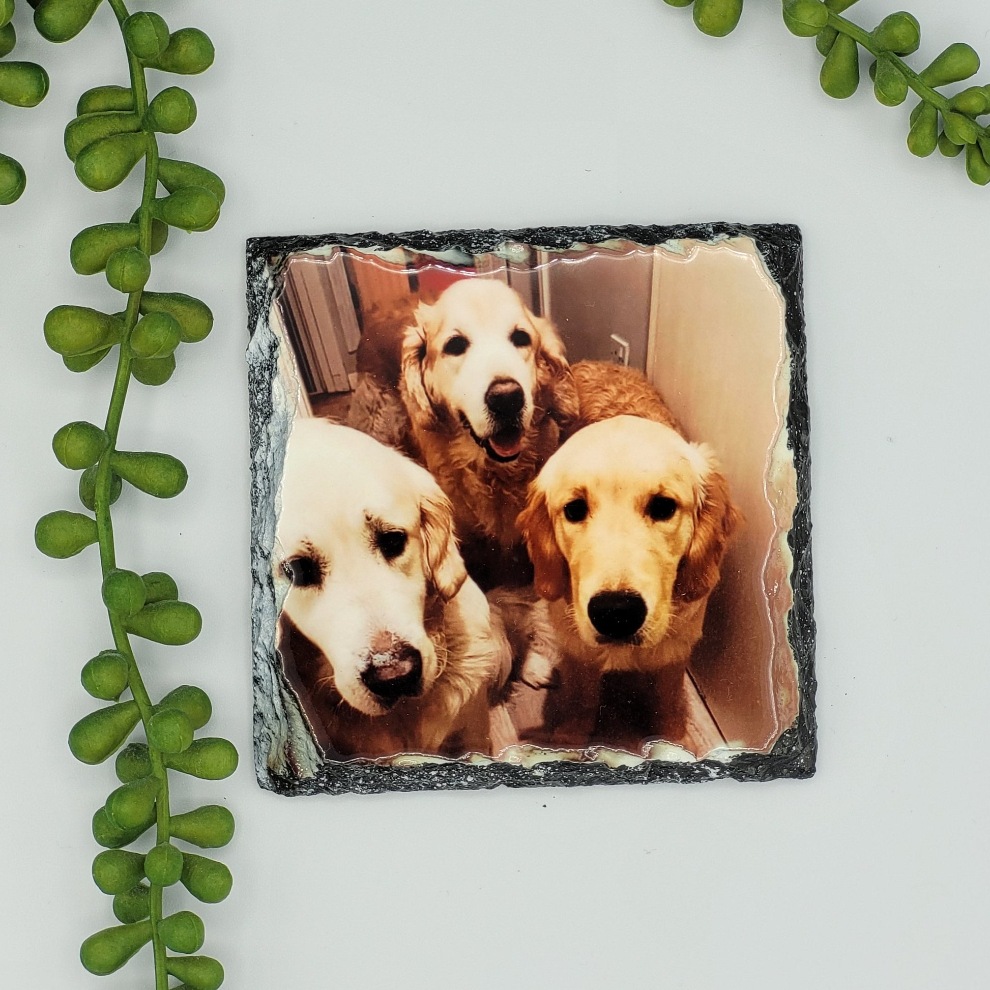 Slate photo coaster personalised gift to give M&G moose and goose gifts. Handmade gifts and keepsakes