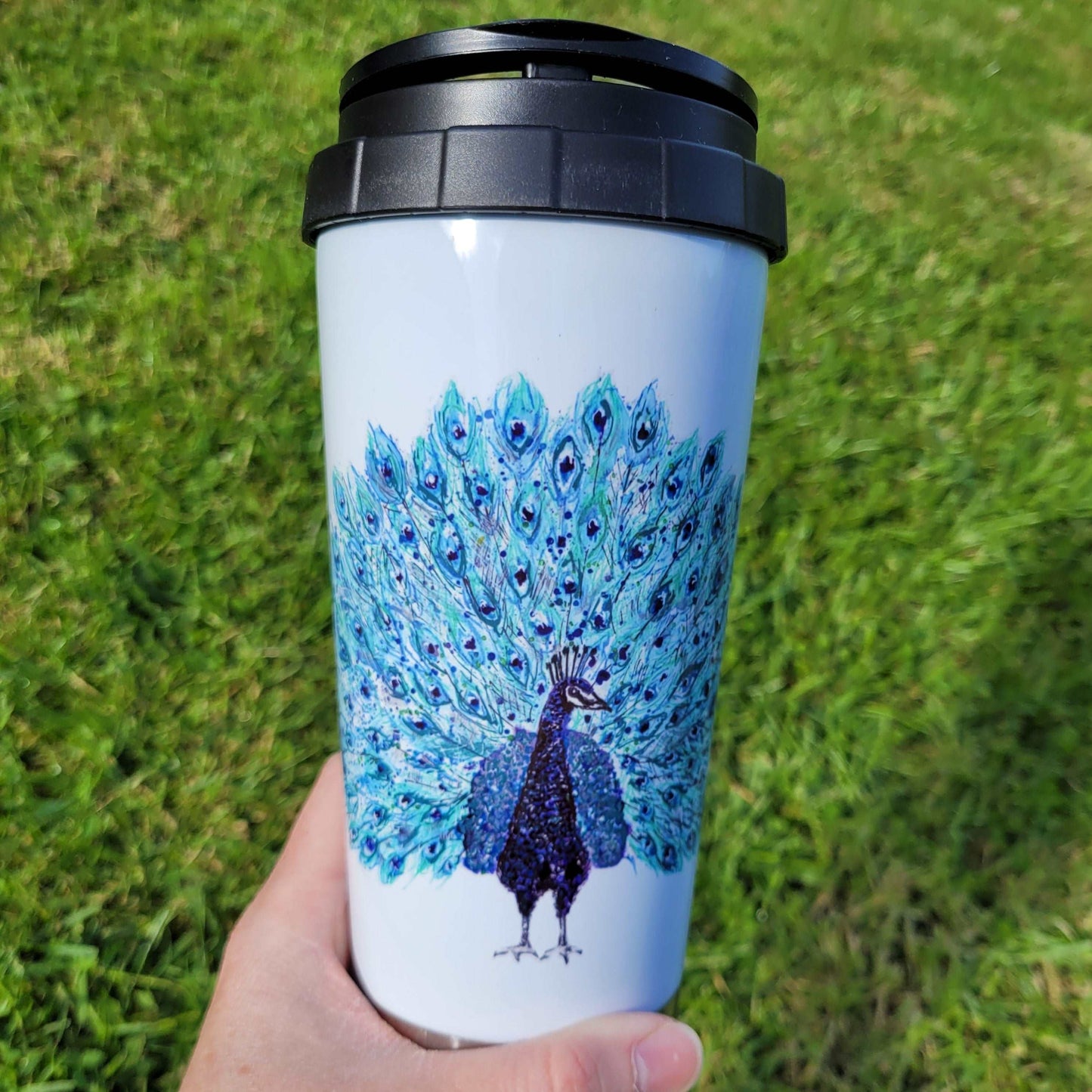 Peacock travel mug