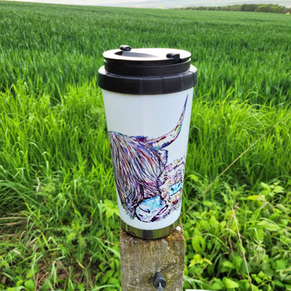 Watercolour highland cow travel mug