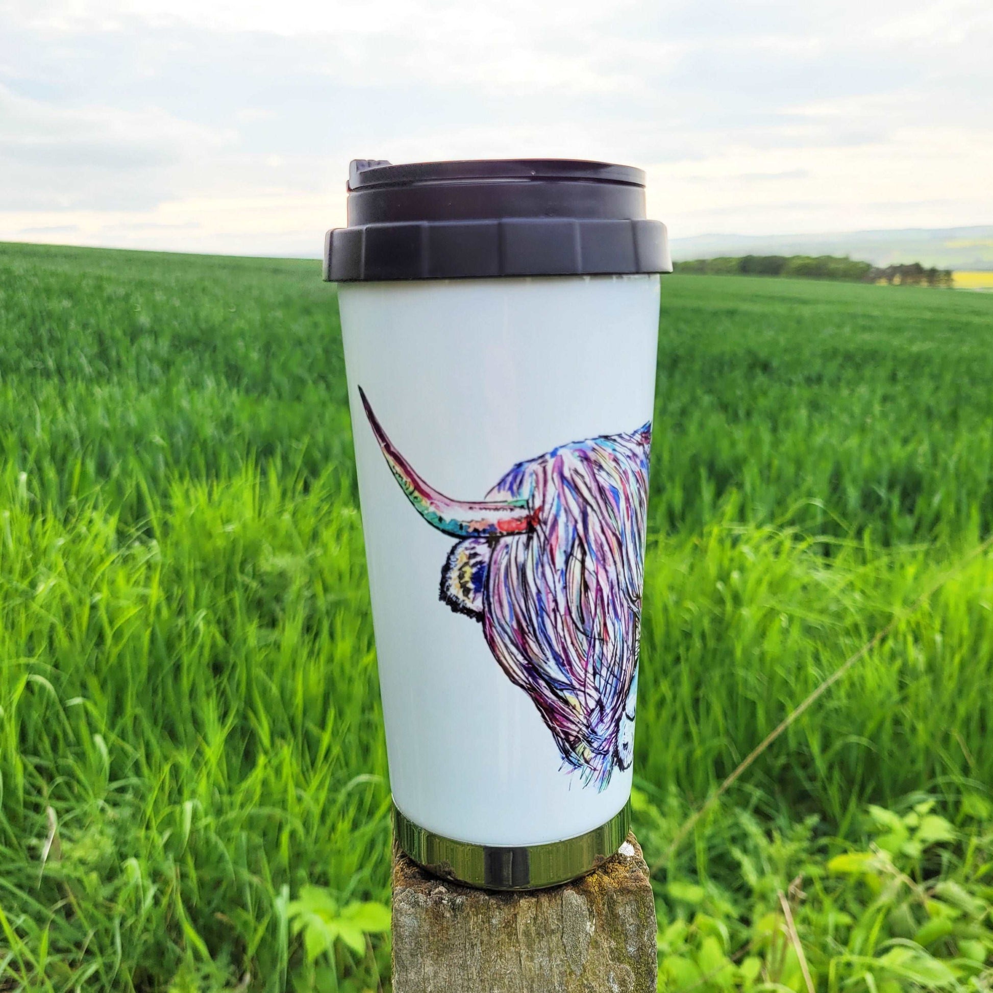 Watercolour highland cow travel mug