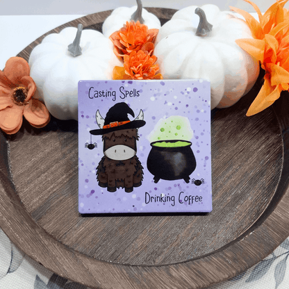 Casting Spells – Purple Square Halloween Coaster