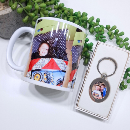Photo Mug + Metal Keyring Bundle (Perfect Personalised Gift Set)