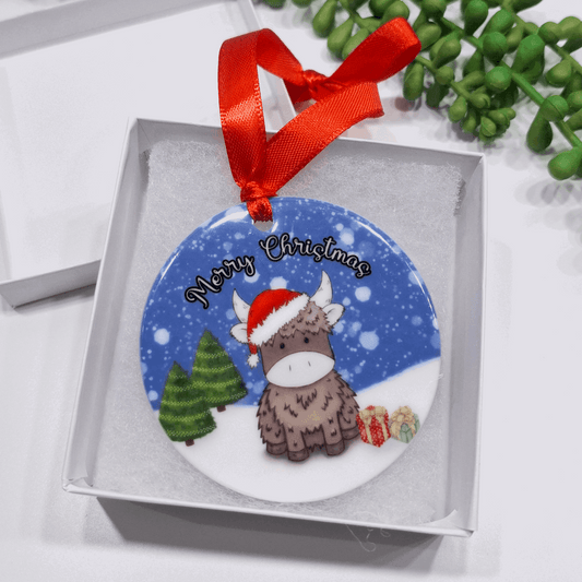 Personalised Highland Cow Ceramic Christmas Decoration