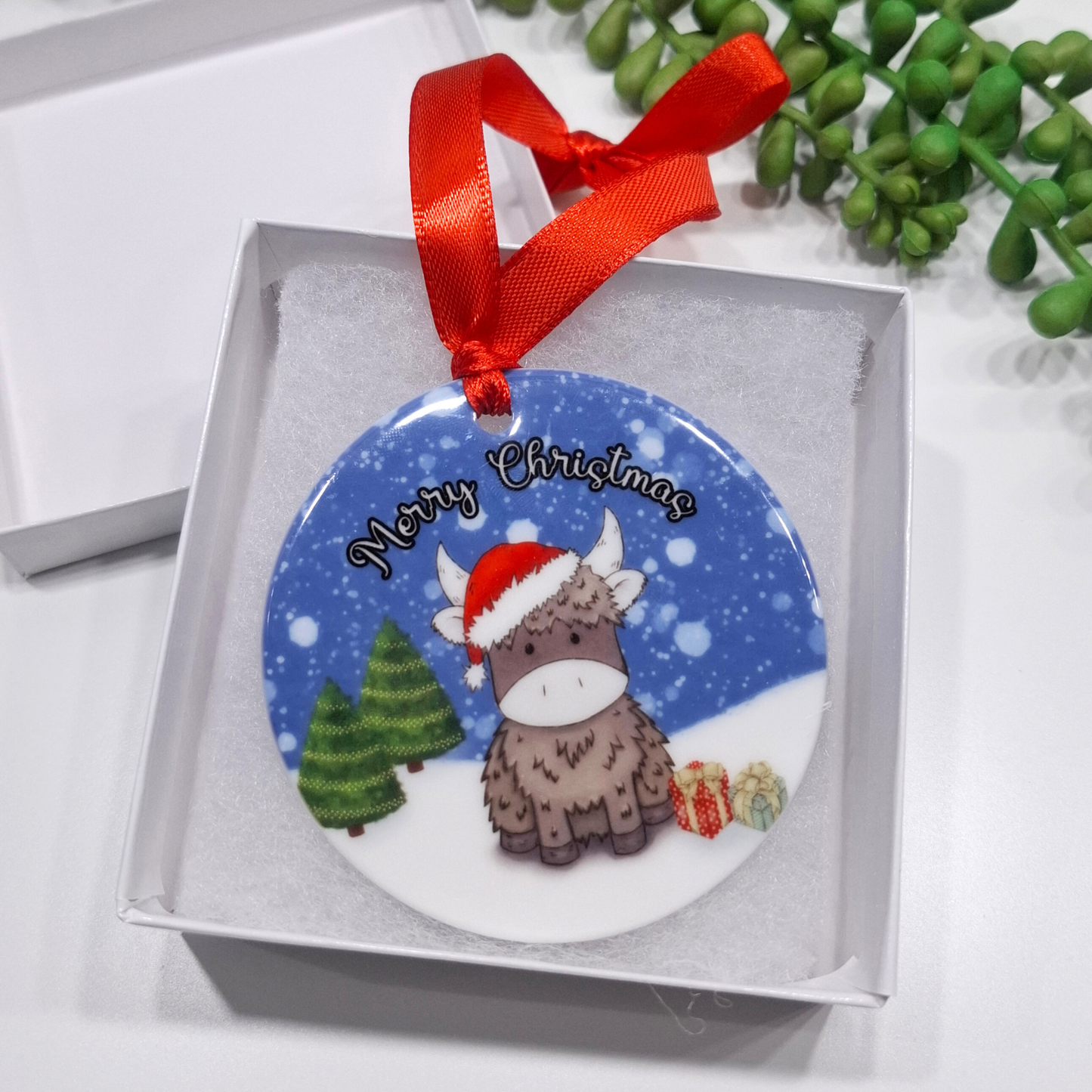 Personalised Highland Cow Ceramic Christmas Decoration
