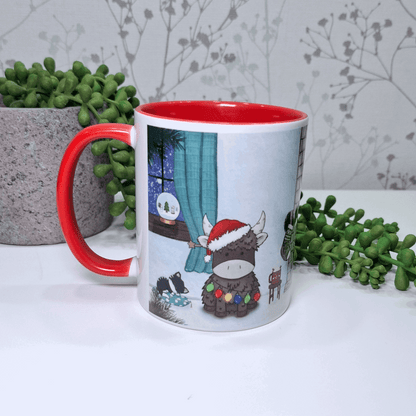 Hand-Drawn Christmas Highland Cow Mug – Festive Gift