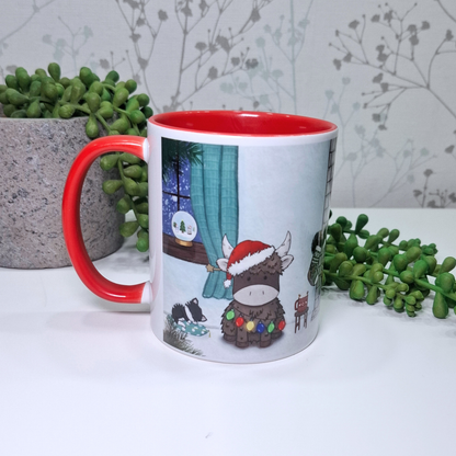 Hand-Drawn Christmas Highland Cow Mug – Festive Gift