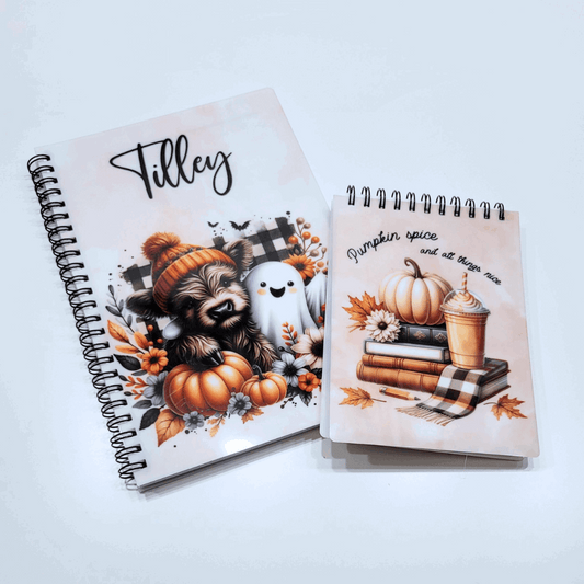 Personalised Autumn highland cow and Ghost Notebook
