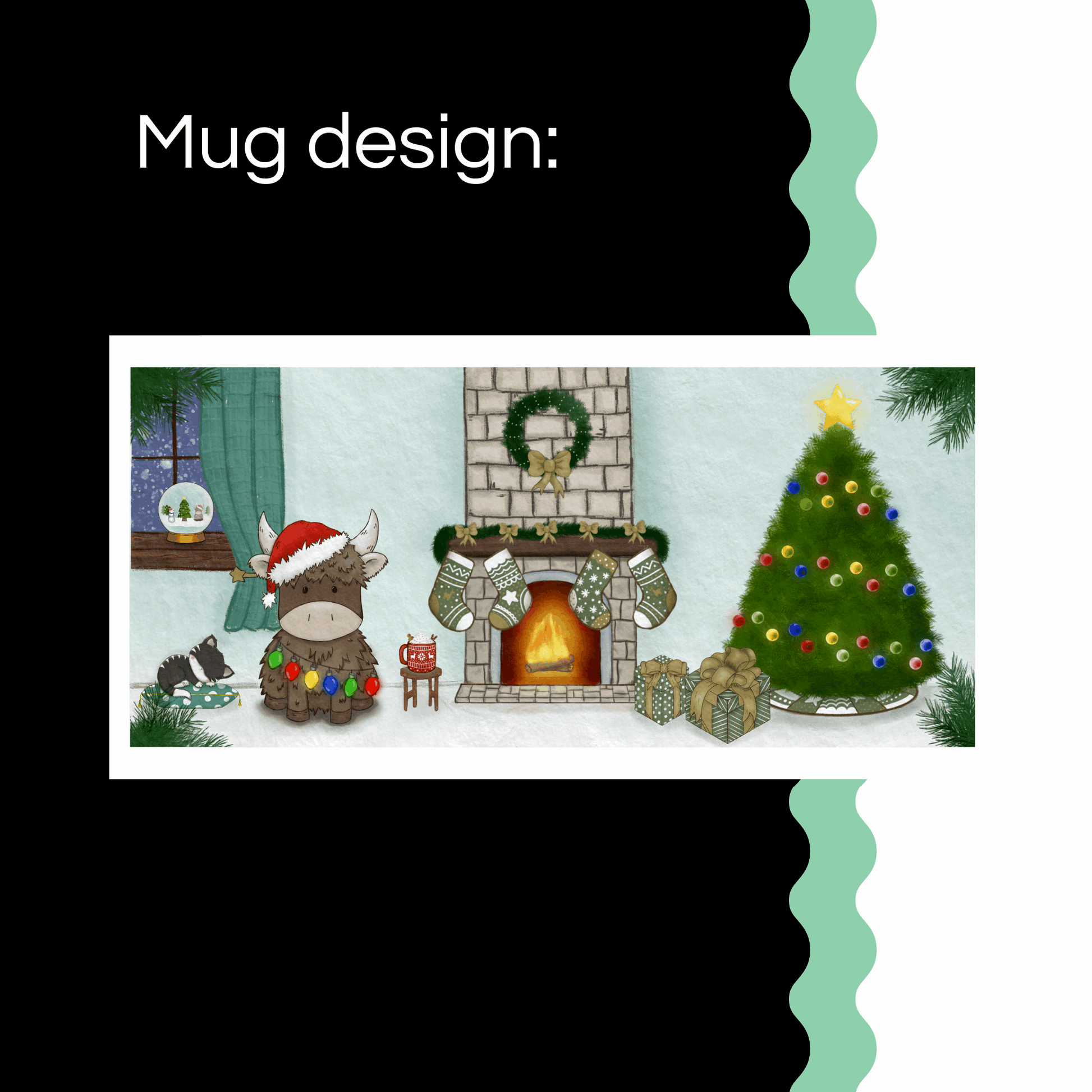 Hand-Drawn Christmas Highland Cow Mug – Festive Gift