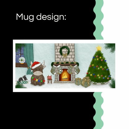 Hand-Drawn Christmas Highland Cow Mug – Festive Gift
