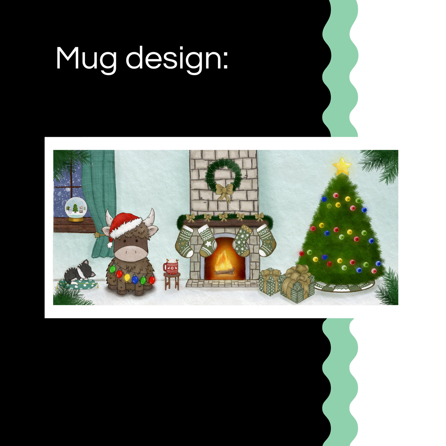 Hand-Drawn Christmas Highland Cow Mug – Festive Gift