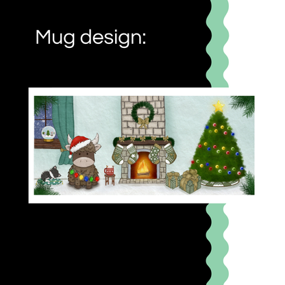 Hand-Drawn Christmas Highland Cow Mug – Festive Gift