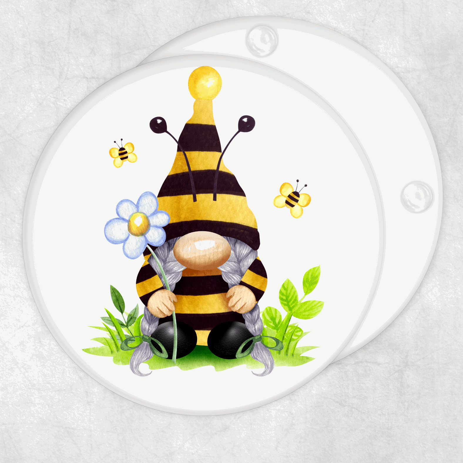 Gnome bee coaster - Round glass coasters