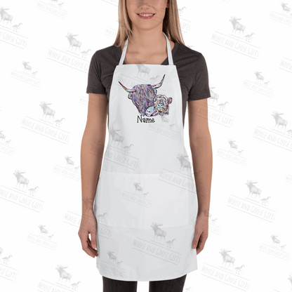 Highland cow and calf apron - white apron
