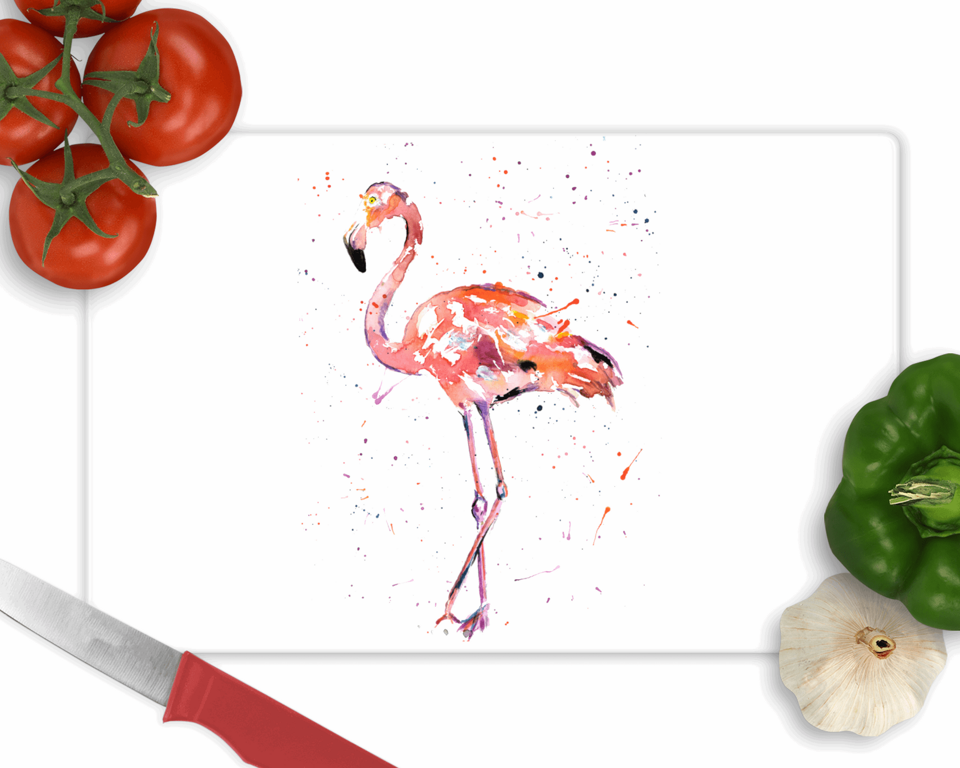 Watercolour flamingo glass cutting board - Sew Tilley