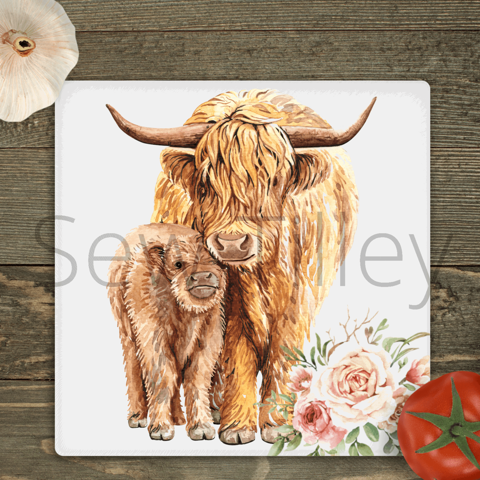 Highland cow glass cutting board - multiple options - Sew Tilley