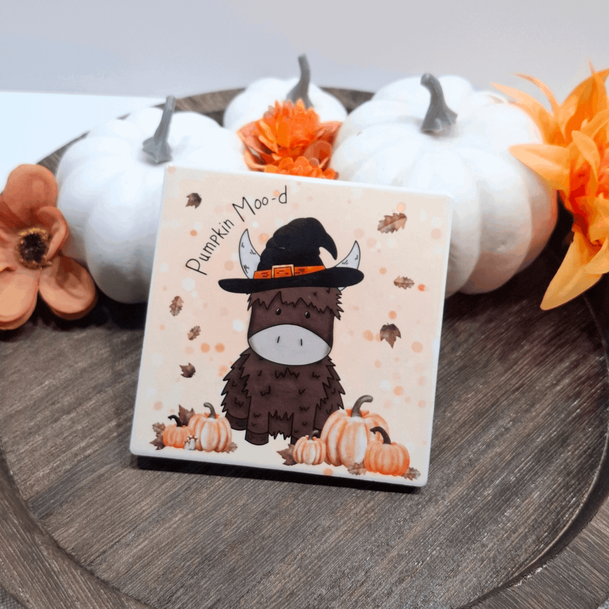 Pumpkin Mood – Orange Square Halloween Coaster