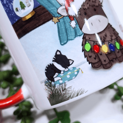 Hand-Drawn Christmas Highland Cow Mug – Festive Gift