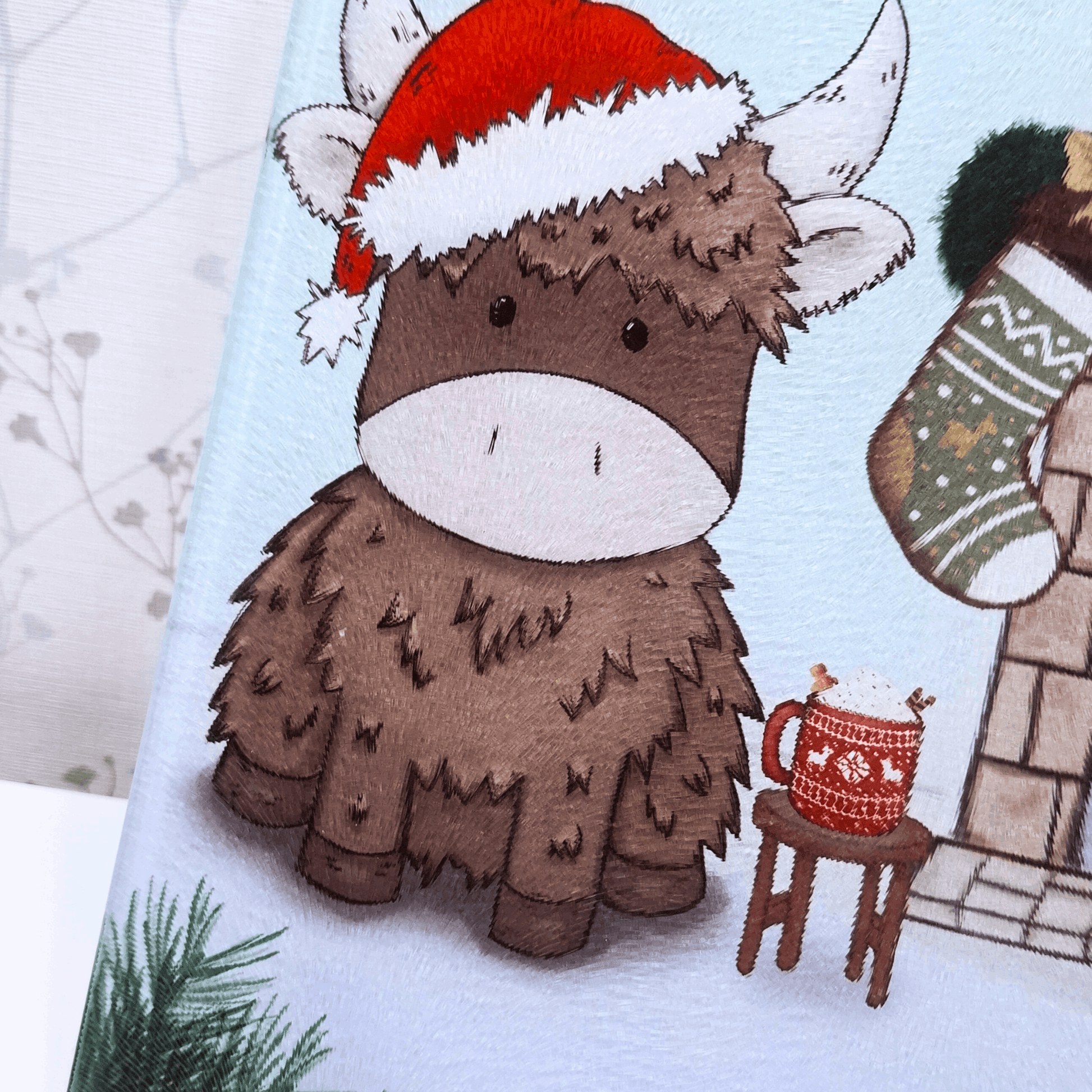 Christmas Highland Cow Glass Cutting Board