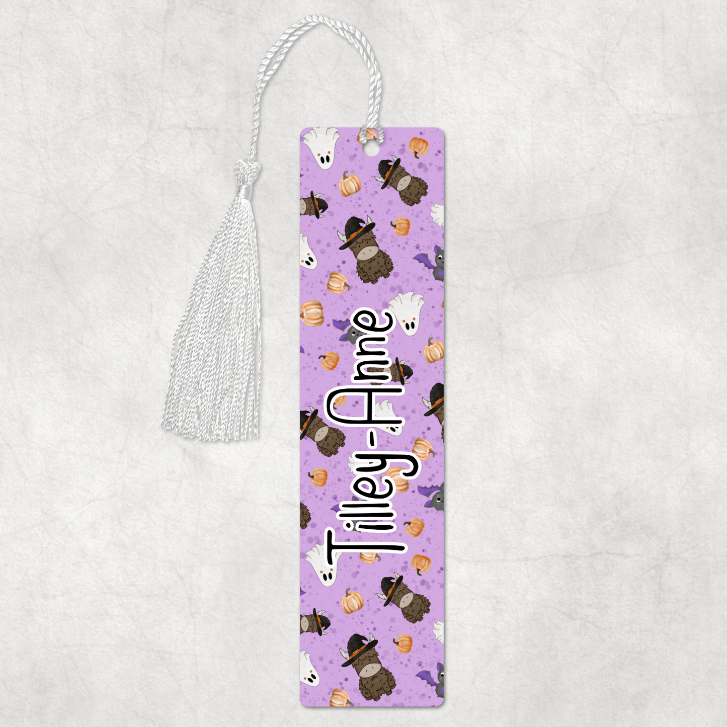 personalised Halloween highland cow bookmark