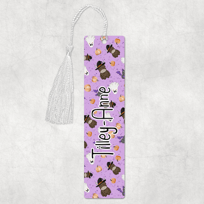 personalised Halloween highland cow bookmark