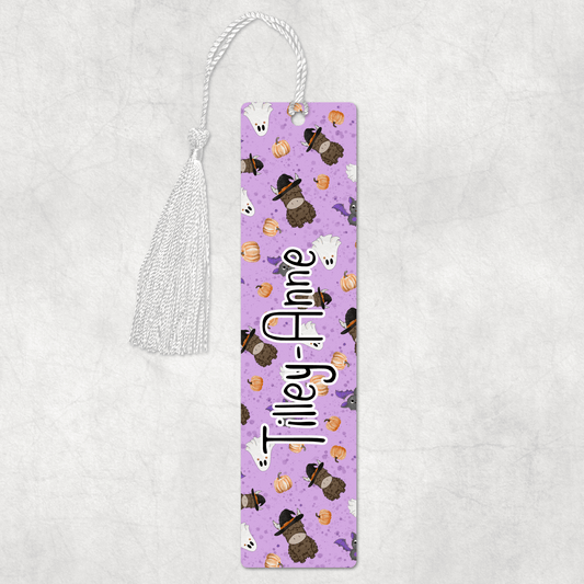 personalised Halloween highland cow bookmark