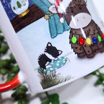 Hand-Drawn Christmas Highland Cow Mug – Festive Gift