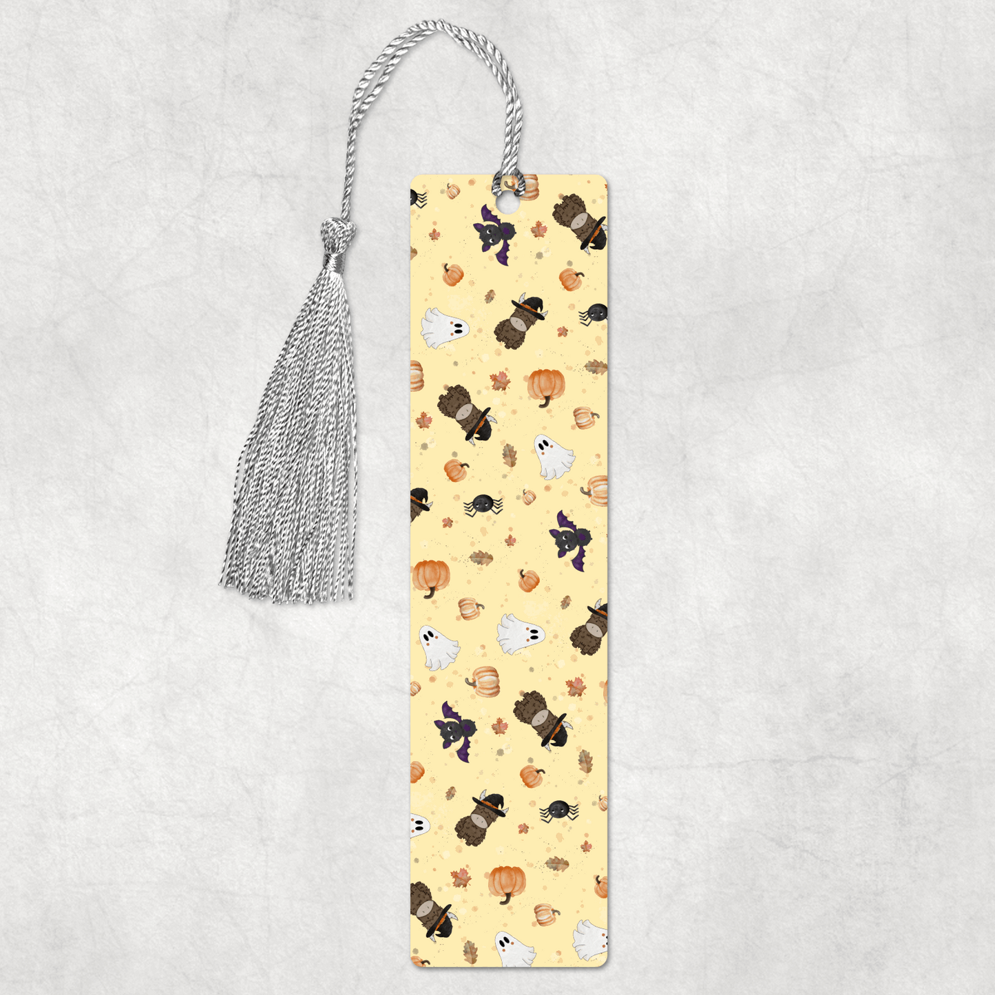 Hand drawn Halloween theme highland cow bookmark