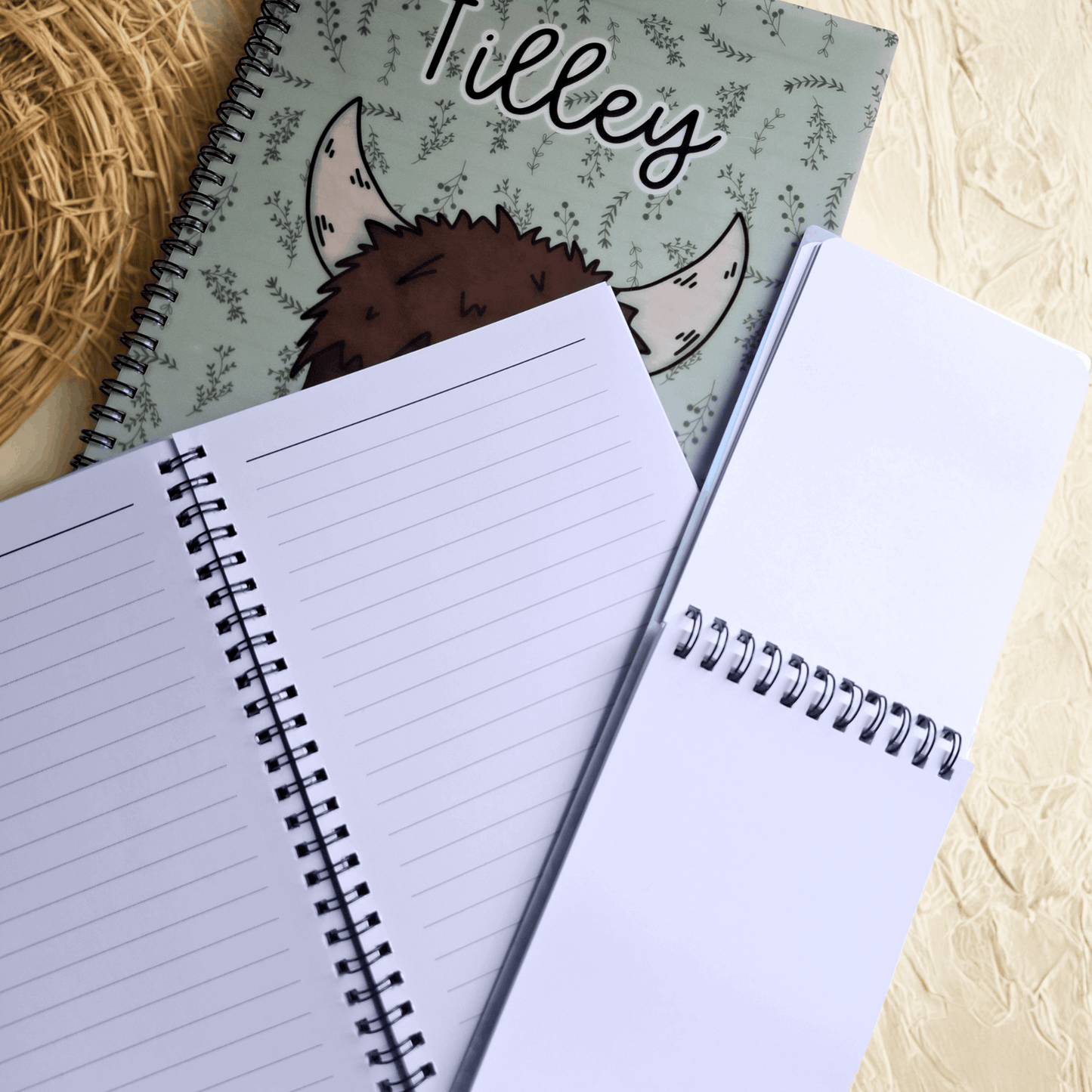Personalised Highland Cow Notebook – A4, A5 or A6 – Hand-Drawn Design by Moose & Goose