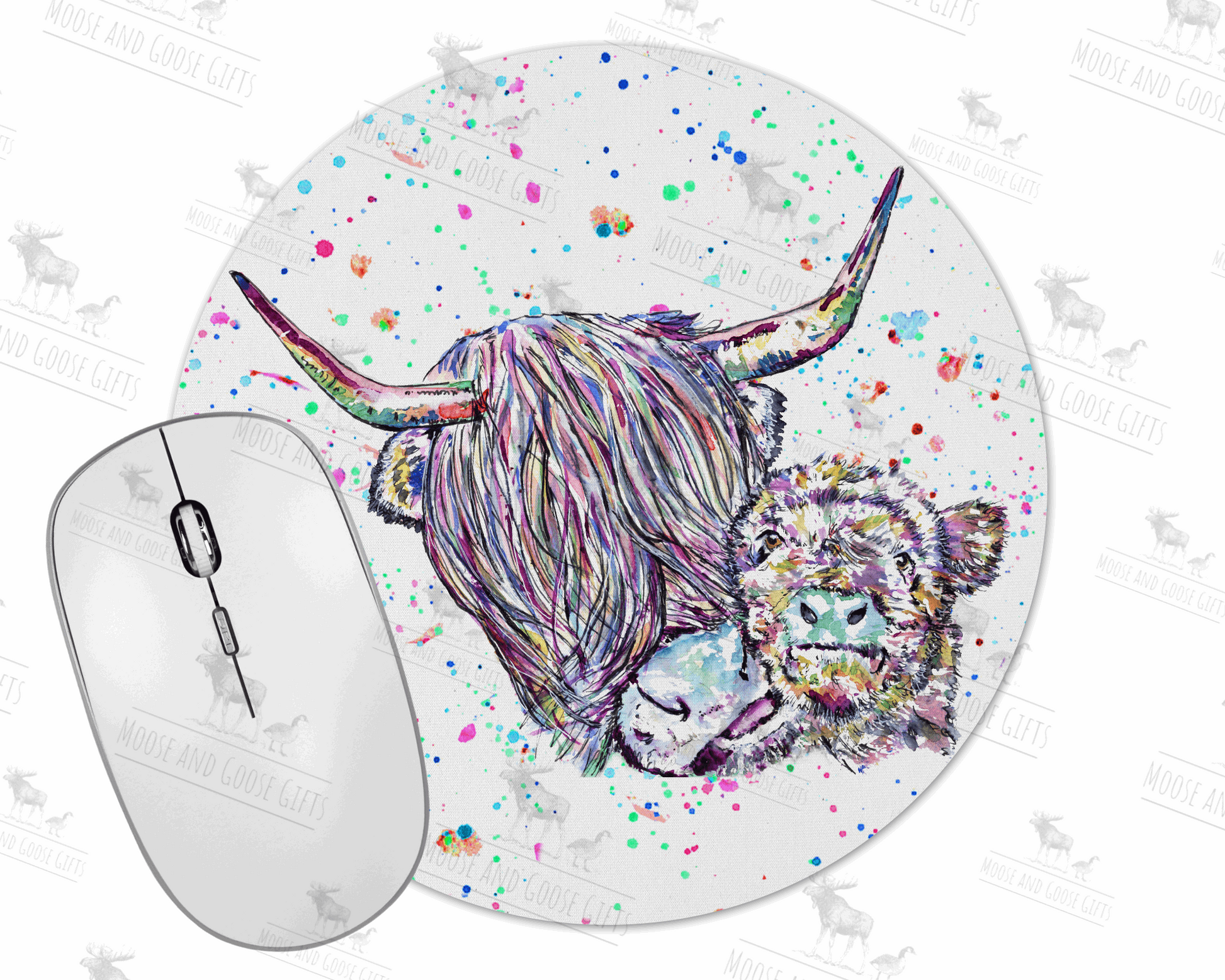 Highland cow mum and baby mouse mat - Moose and Goose Gifts