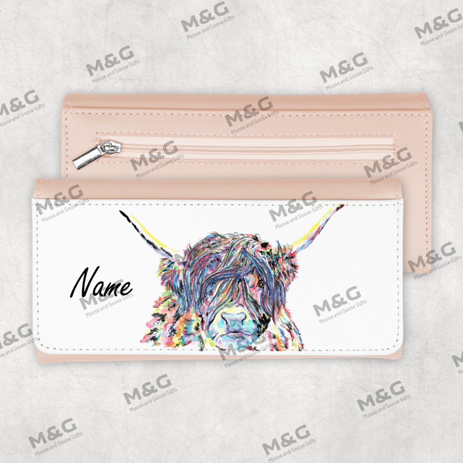 Watercolour highland cow women's personalised wallet - personalised gift - moose and goose gifts
